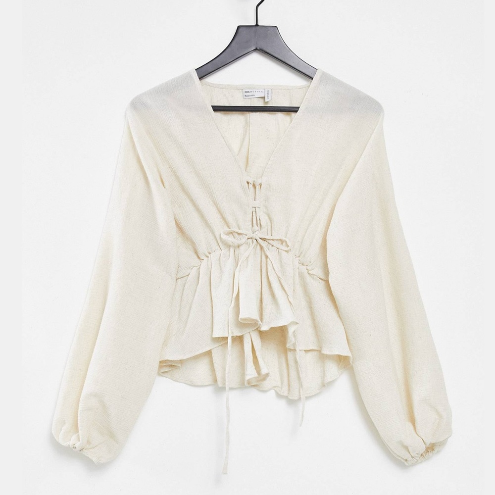ASOS design crinkle lace up front blouse